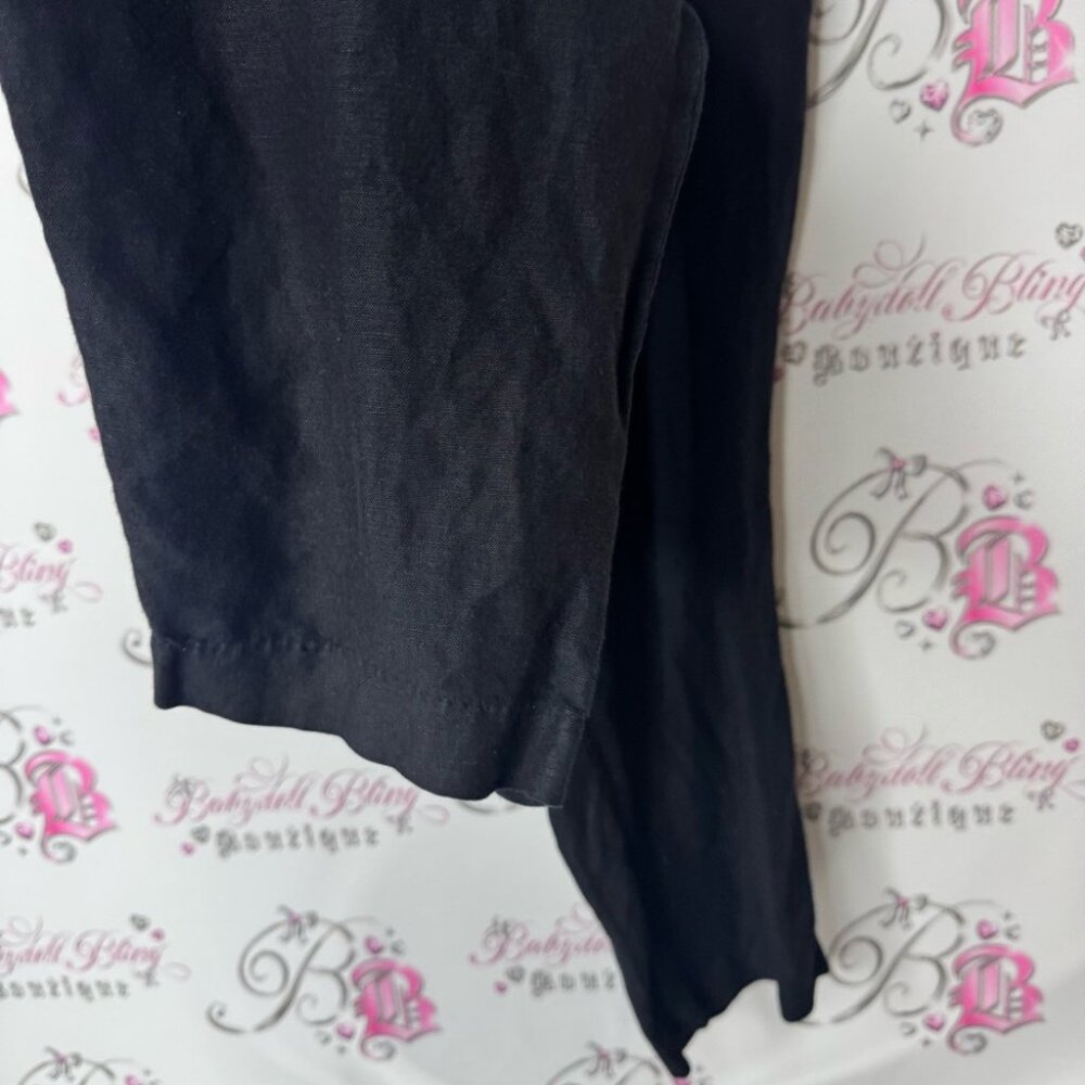 H&m linen blend pants stretchy waist band smocked Black Elastic Waist Pants - Picture 3 of 6